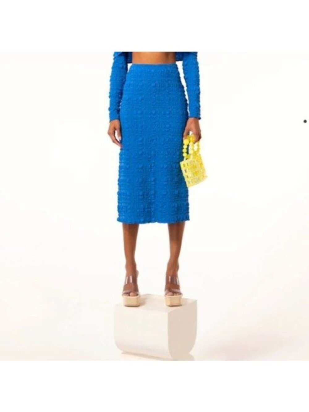 Cult Gaia Caspara Popcorn Midi Slit Skirt Persian Blue